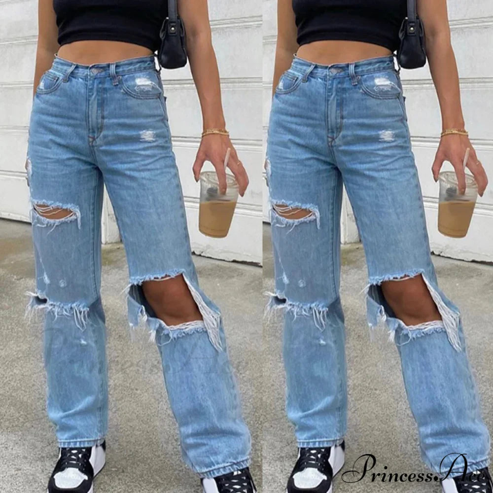High Straight Leg Baggy Streetwear Waist Pants High Jeans Ripped Boyfriend Women Trousers image 2