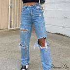 High Straight Leg Baggy Streetwear Waist Pants High Jeans Ripped Boyfriend Women Trousers image 5