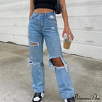 High Straight Leg Baggy Streetwear Waist Pants High Jeans Ripped Boyfriend Women Trousers image 3