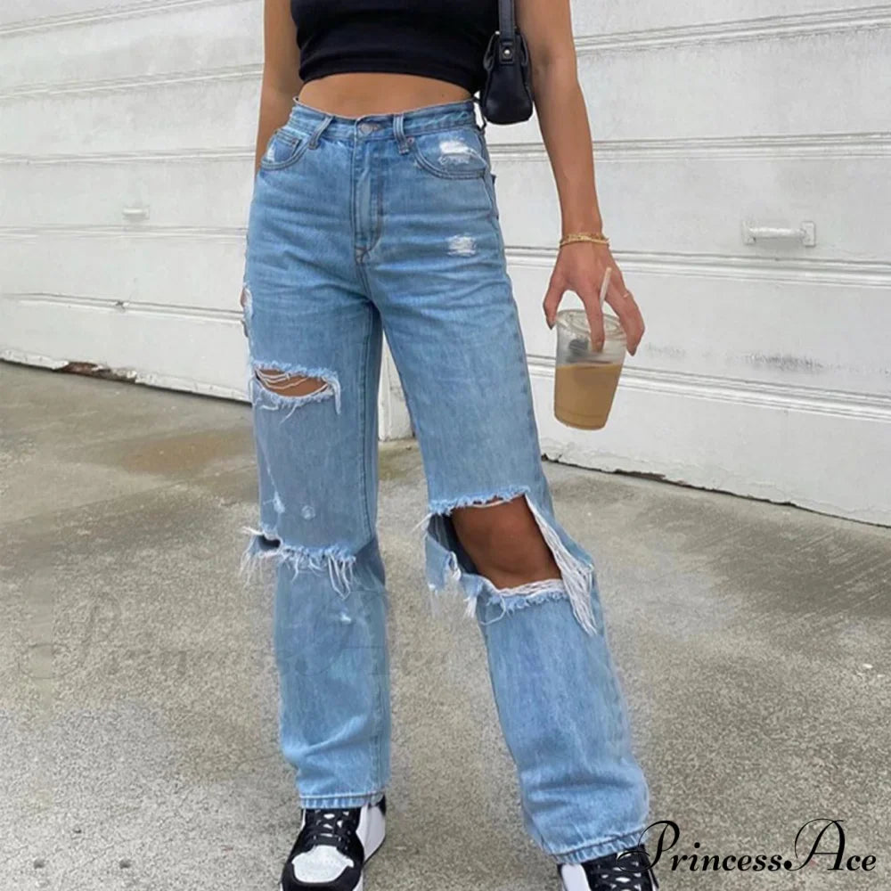 High Straight Leg Baggy Streetwear Waist Pants High Jeans Ripped Boyfriend Women Trousers image 3
