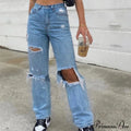 High Straight Leg Baggy Streetwear Waist Pants High Jeans Ripped Boyfriend Women Trousers image 1