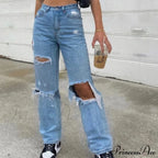High Straight Leg Baggy Streetwear Waist Pants High Jeans Ripped Boyfriend Women Trousers image 1