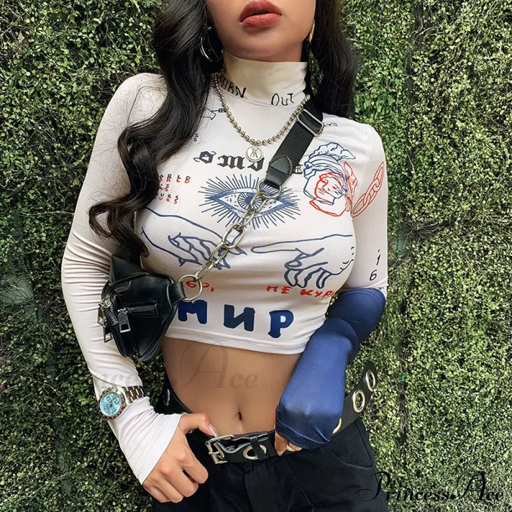 High Street Casual Funny Print Stretch Slim Autumn Crop Top image 5