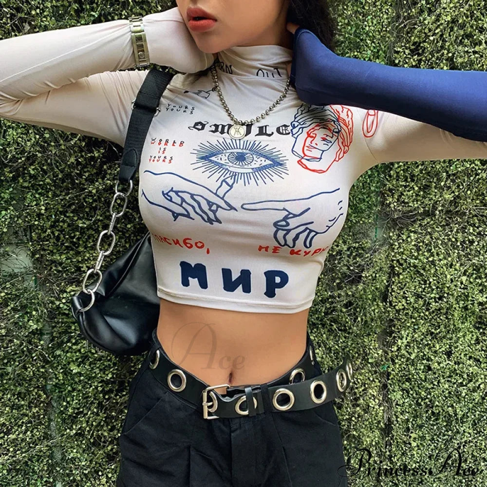 High Street Casual Funny Print Stretch Slim Autumn Crop Top image 4