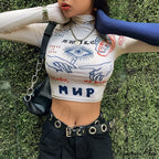 High Street Casual Funny Print Stretch Slim Autumn Crop Top image 4