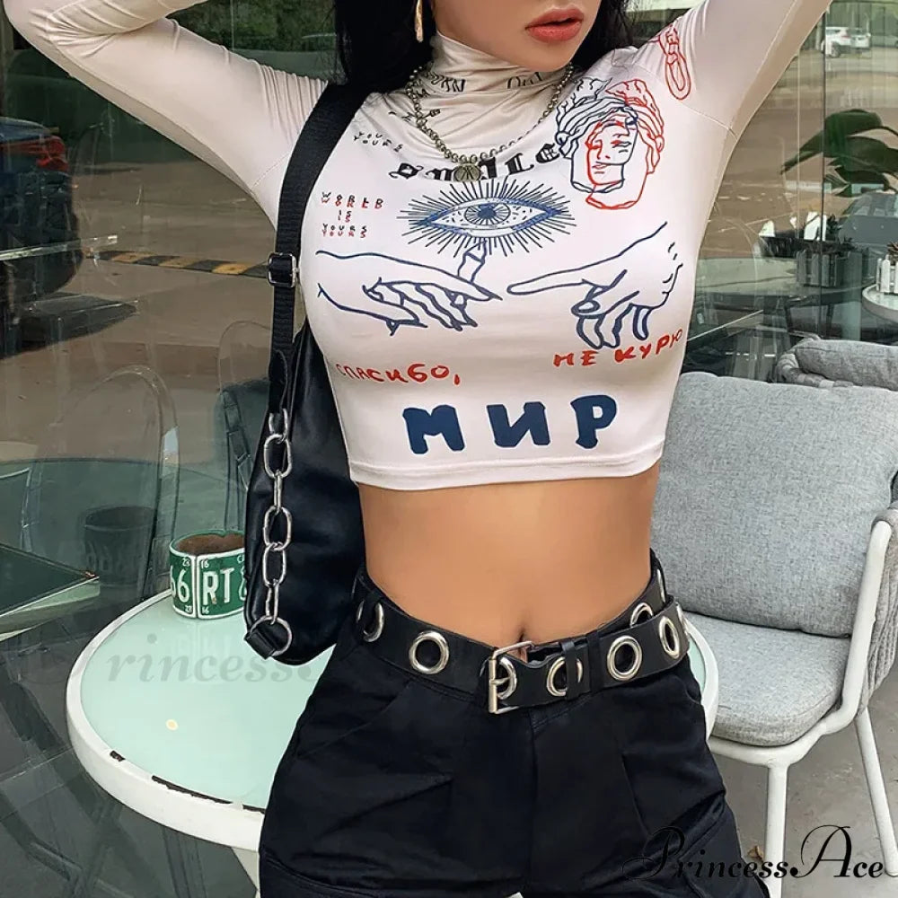 High Street Casual Funny Print Stretch Slim Autumn Crop Top image 2