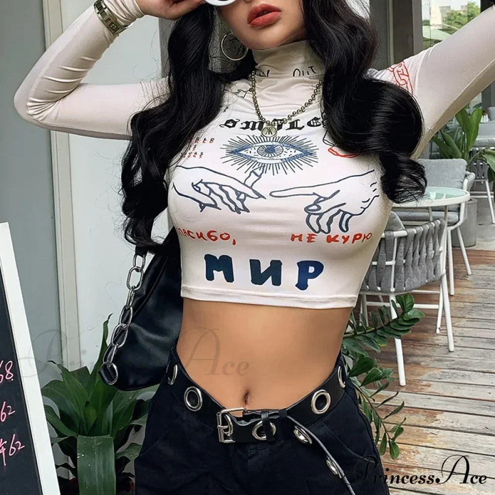 High Street Casual Funny Print Stretch Slim Autumn Crop Top image 3
