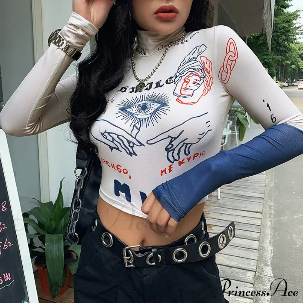 High Street Casual Funny Print Stretch Slim Autumn Crop Top image 1