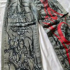 High-Street Printed Wide-Leg Denim Pants image 5