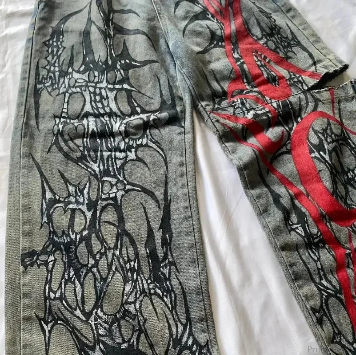 High-Street Printed Wide-Leg Denim Pants image 5