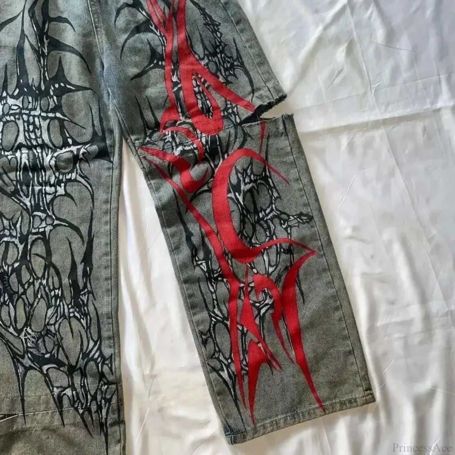 High-Street Printed Wide-Leg Denim Pants image 4