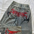 High-Street Printed Wide-Leg Denim Pants image 2