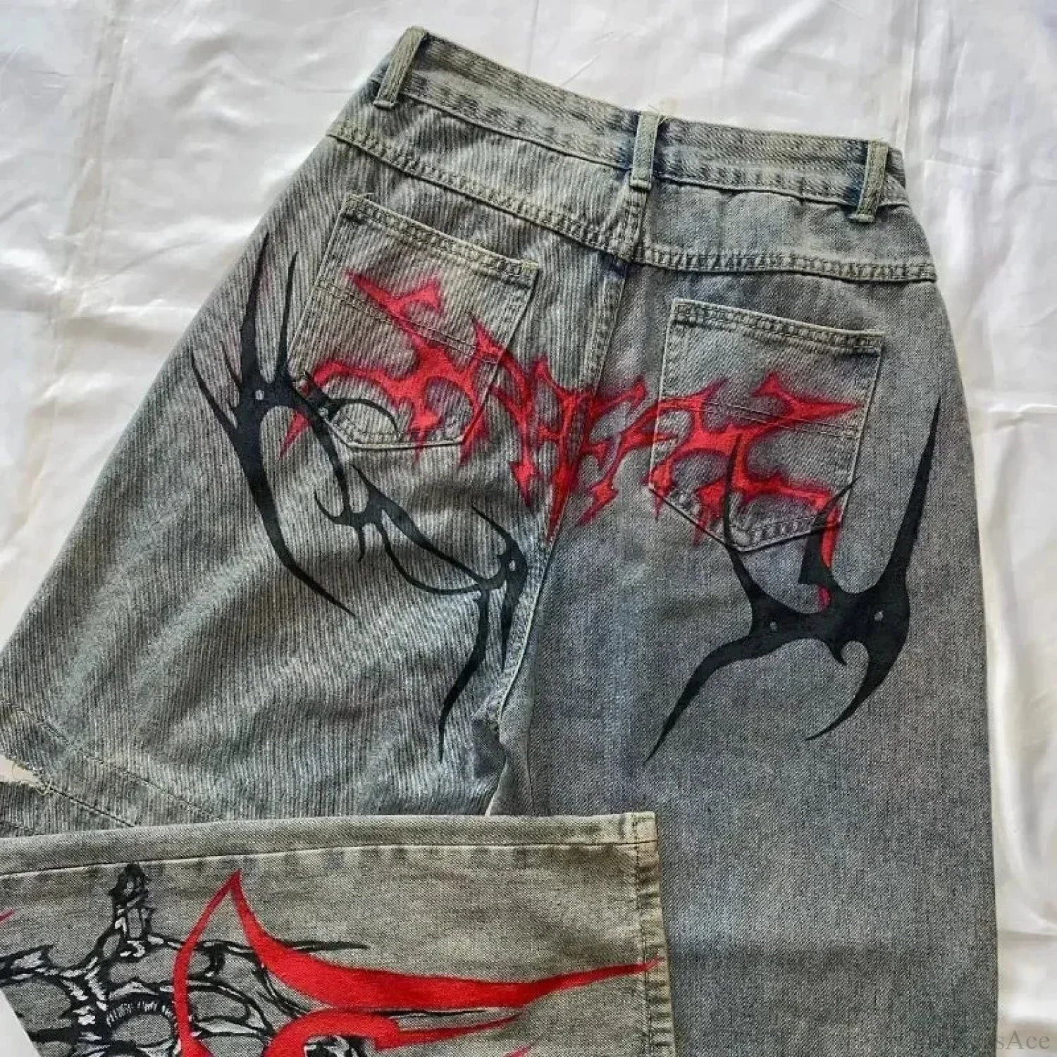 High-Street Printed Wide-Leg Denim Pants image 2