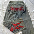 High-Street Printed Wide-Leg Denim Pants image 1