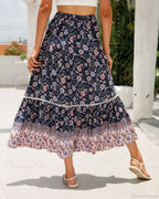 High Waist Floral Beach Skirt A-line Ruffled Lace Holiday Maxi image 6