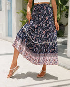 High Waist Floral Beach Skirt A-line Ruffled Lace Holiday Maxi image 5
