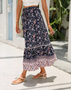High Waist Floral Beach Skirt A-line Ruffled Lace Holiday Maxi image 8