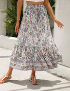 High Waist Floral Beach Skirt A-line Ruffled Lace Holiday Maxi image 1