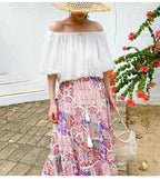 High Waist Floral Beach Skirt Lace Patchwork Chic Cotton Maxi image 5