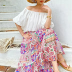 High Waist Floral Beach Skirt Lace Patchwork Chic Cotton Maxi image 6