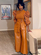 High-Waisted Slim Leather Pant image 3