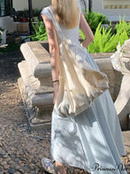 High Waist Hollow Square Neck Knitted Long Dress for Summer image 3