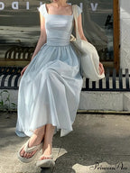 High Waist Hollow Square Neck Knitted Long Dress for Summer image 1