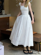High Waist Hollow Square Neck Knitted Long Dress for Summer image 2
