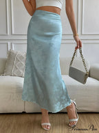 High Waist Jacquard Satin A-line Skirt image 7
