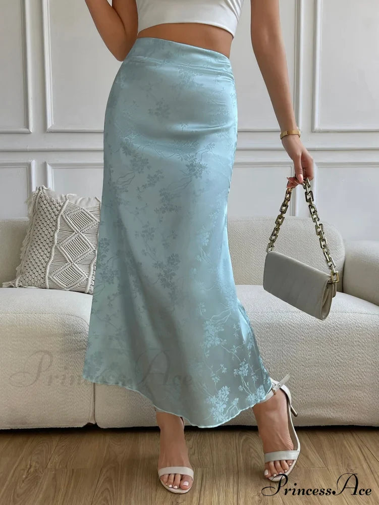 High Waist Jacquard Satin A-line Skirt image 7