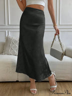 High Waist Jacquard Satin A-line Skirt image 1