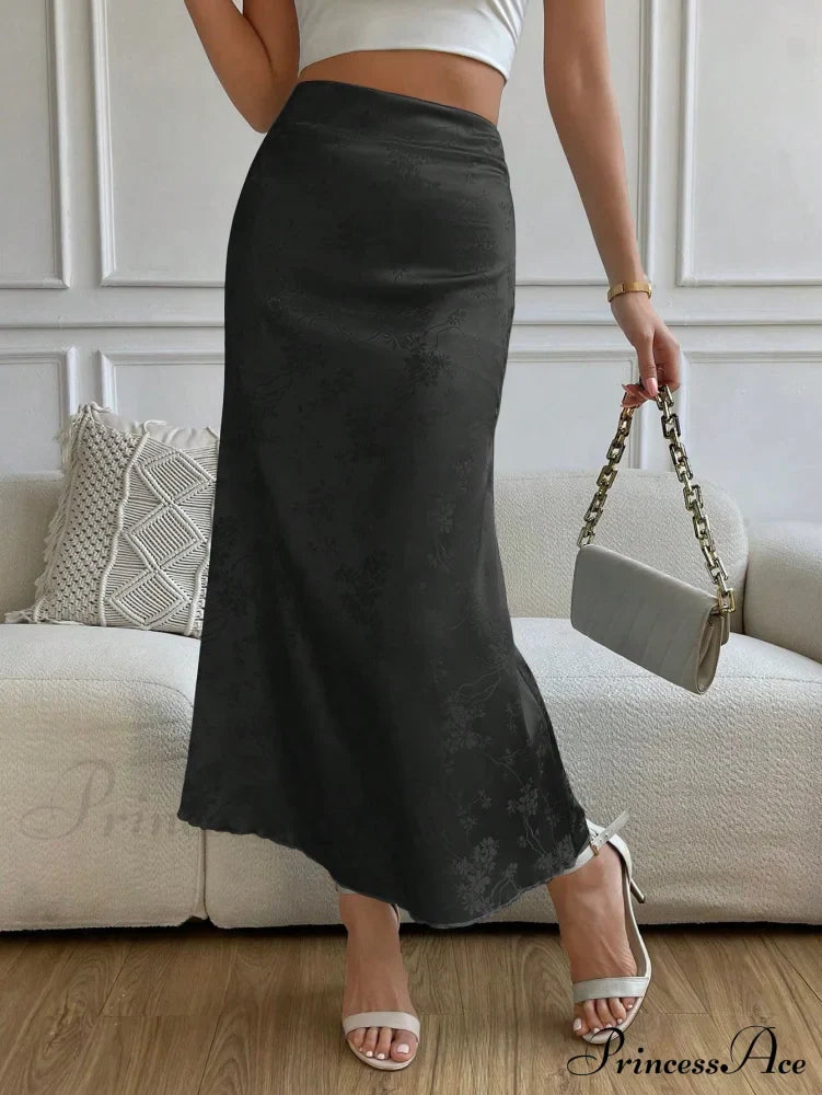 High Waist Jacquard Satin A-line Skirt image 1