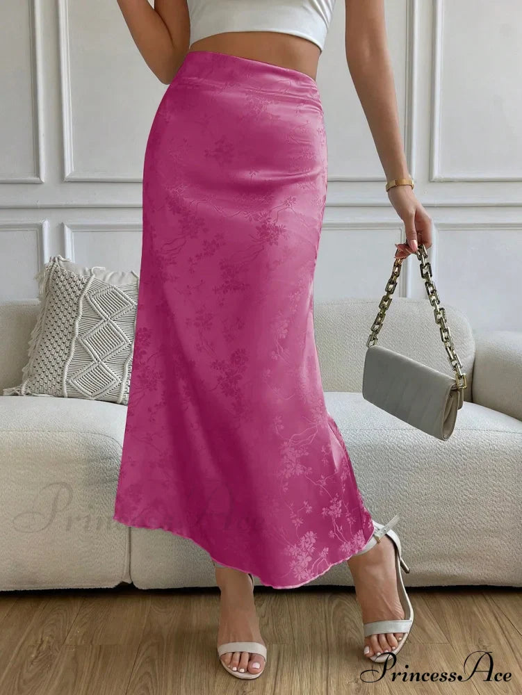 High Waist Jacquard Satin A-line Skirt image 11