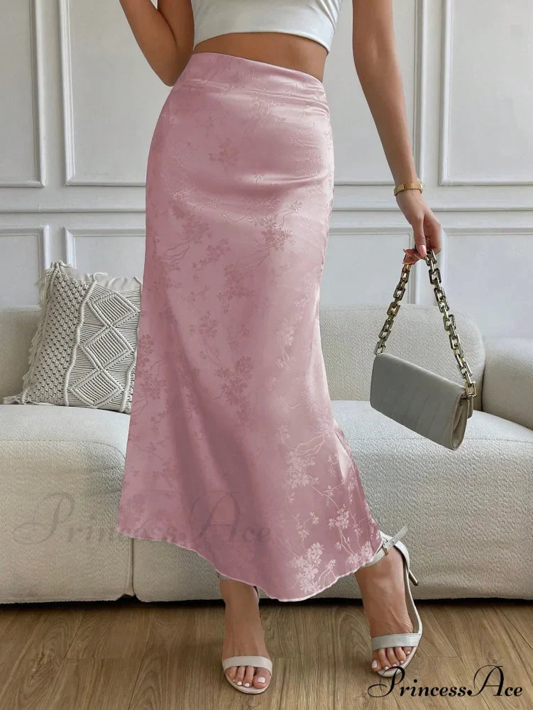 High Waist Jacquard Satin A-line Skirt image 8