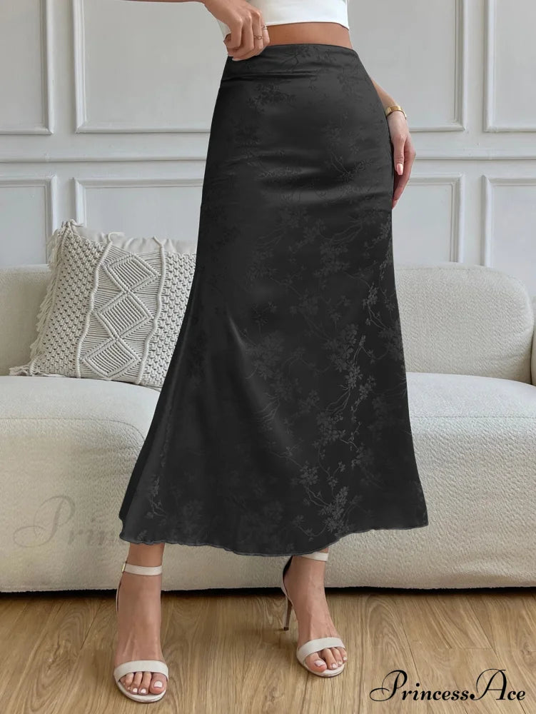 High Waist Jacquard Satin A-line Skirt image 4