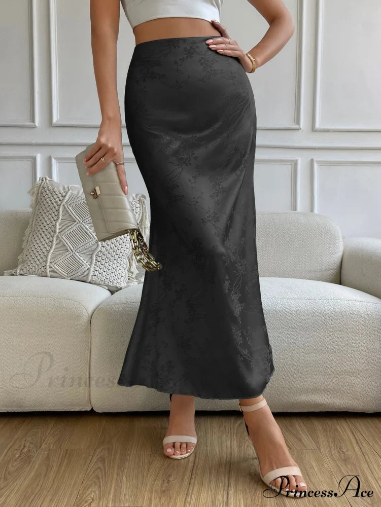 High Waist Jacquard Satin A-line Skirt image 3
