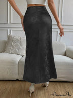 High Waist Jacquard Satin A-line Skirt image 2