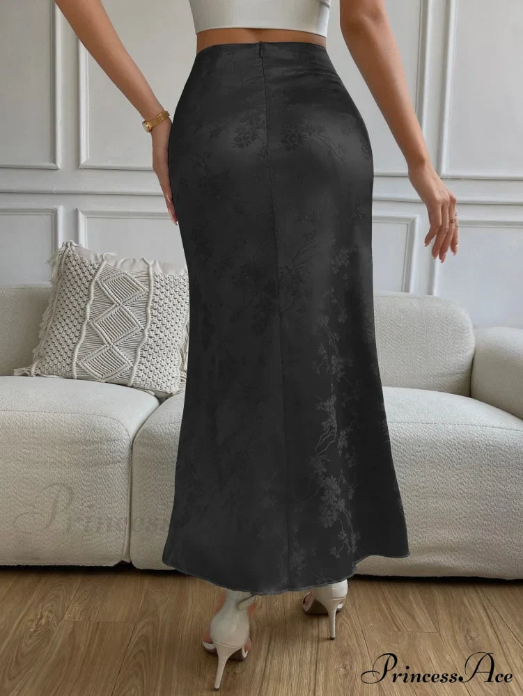 High Waist Jacquard Satin A-line Skirt image 2