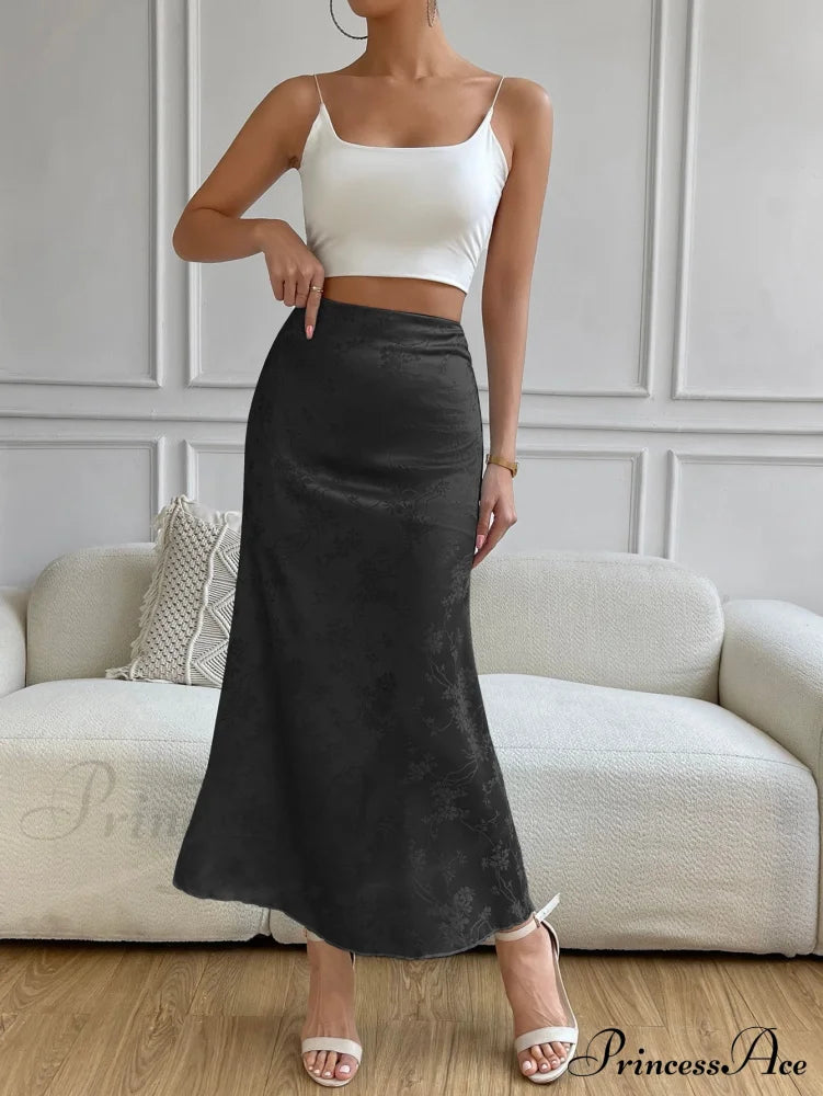 High Waist Jacquard Satin A-line Skirt image 5