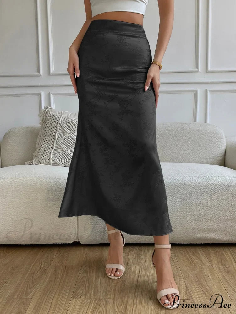 High Waist Jacquard Satin A-line Skirt image 6