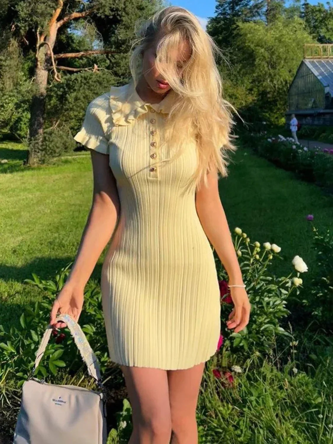 High-Waist Knitted Vintage Mini Dress image 3