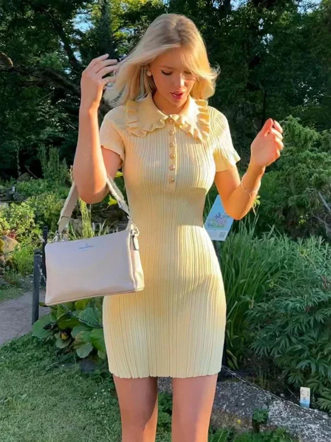 High-Waist Knitted Vintage Mini Dress image 1