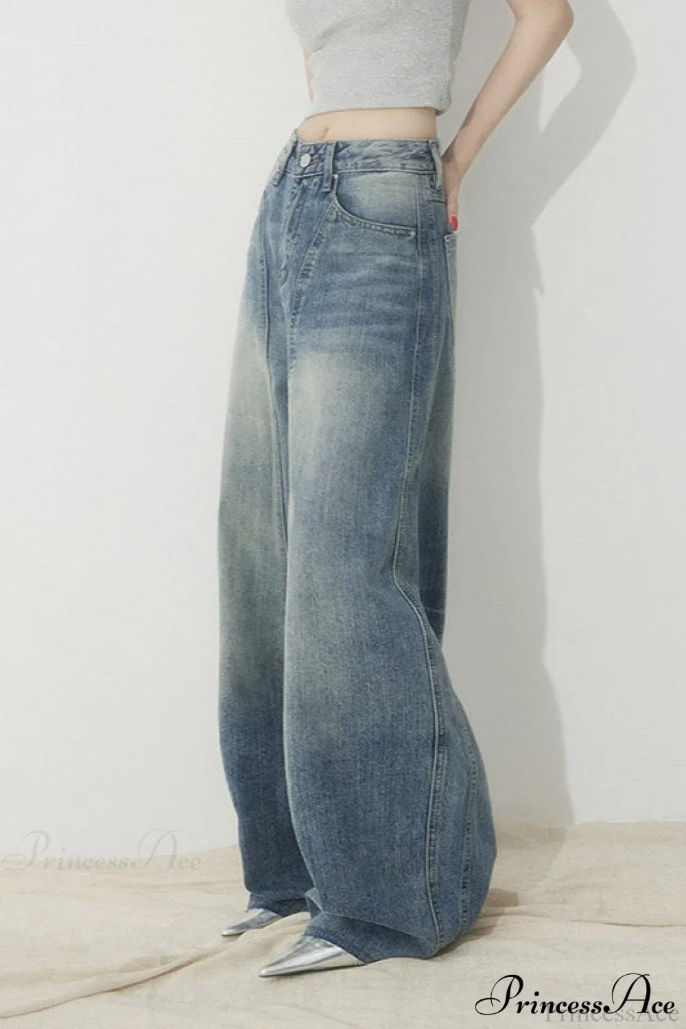 High Waist Loose Wide Leg Sickle Jeans image 3