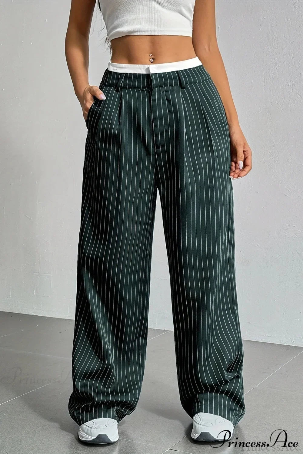 High Waist Patchwork Drapey Straight Leg Pants image 10