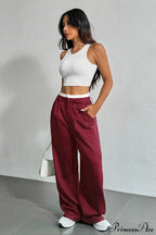 High Waist Patchwork Drapey Straight Leg Pants image 4