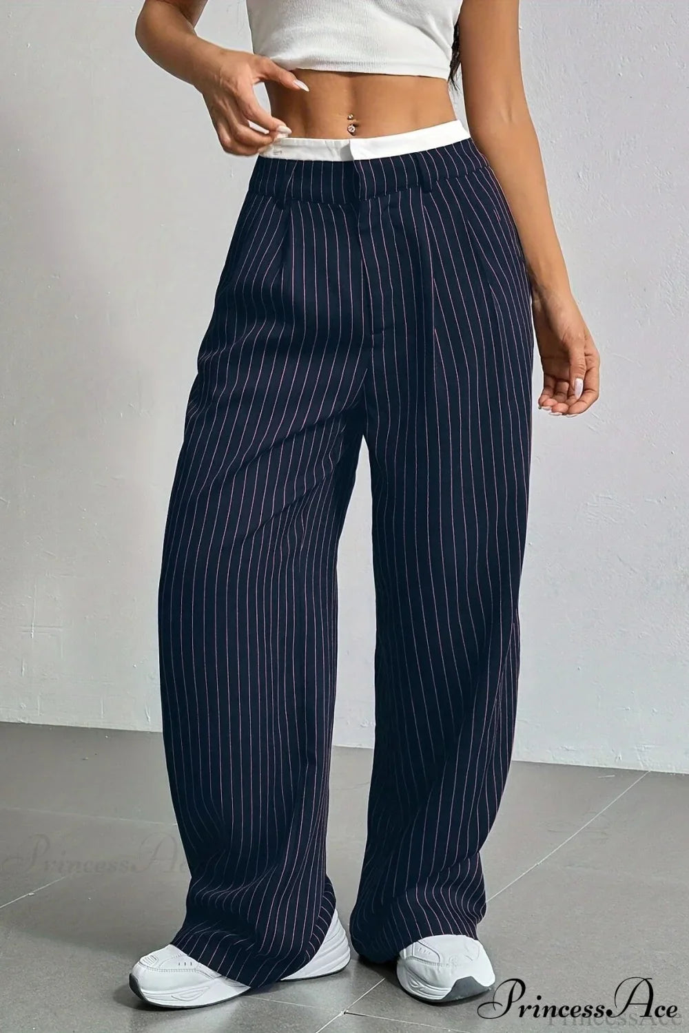 High Waist Patchwork Drapey Straight Leg Pants image 8