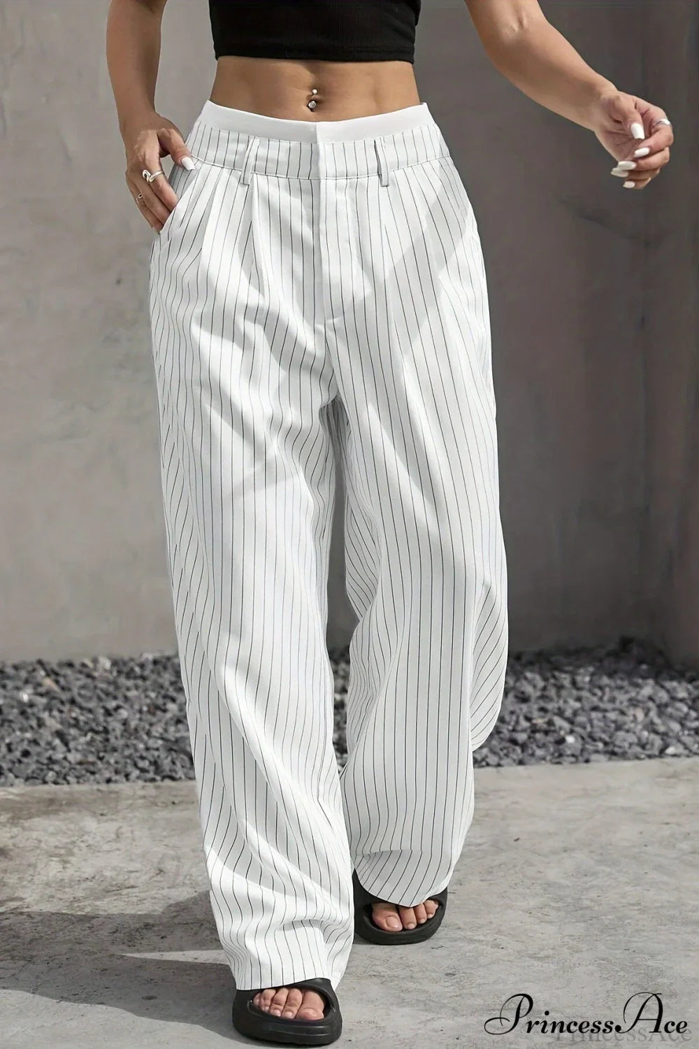 High Waist Patchwork Drapey Straight Leg Pants image 3