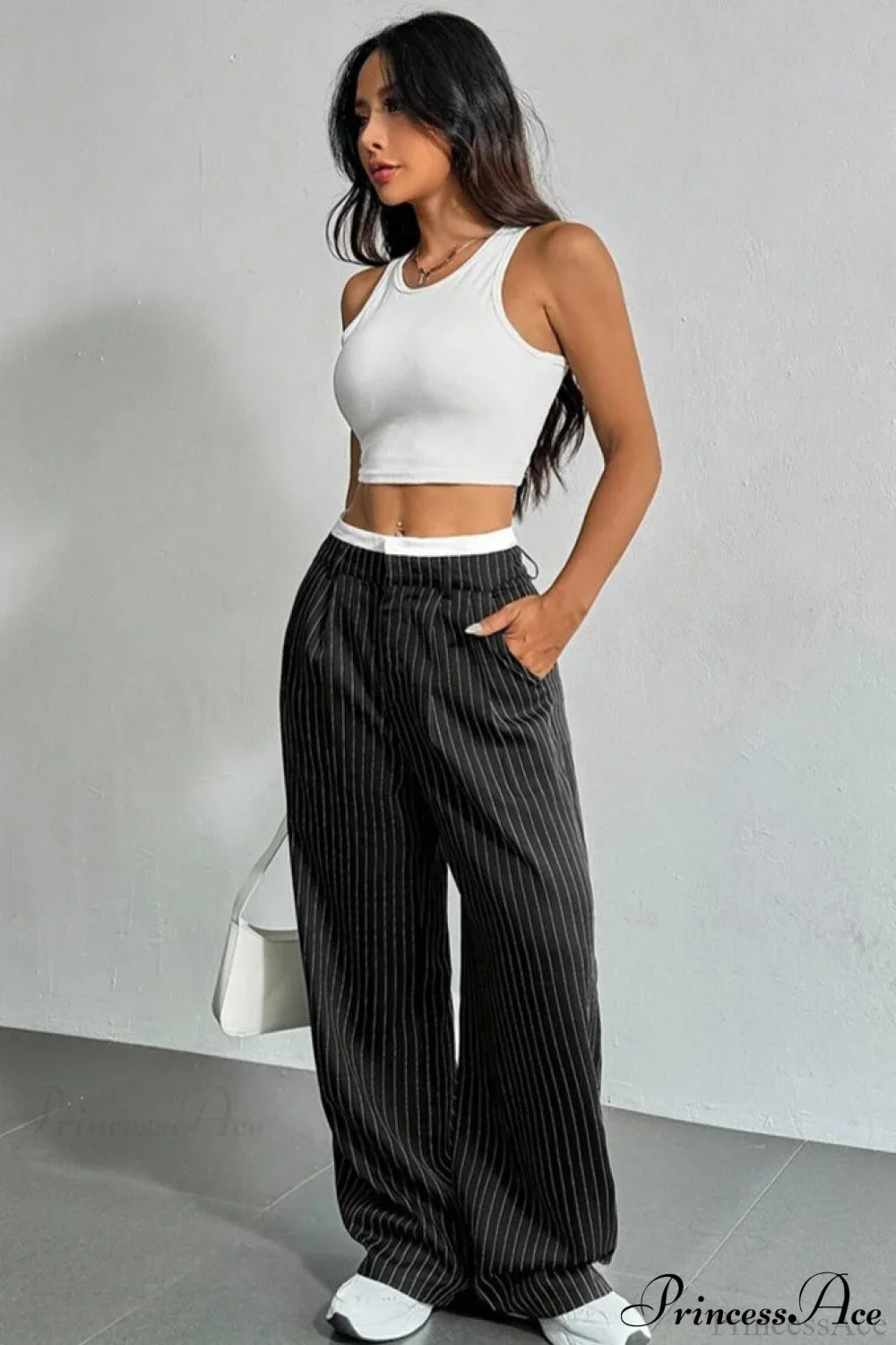 High Waist Patchwork Drapey Straight Leg Pants image 6