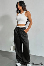 High Waist Patchwork Drapey Straight Leg Pants image 6