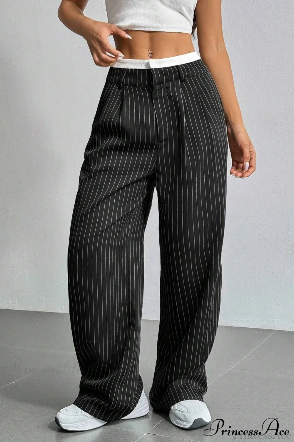 High Waist Patchwork Drapey Straight Leg Pants image 7